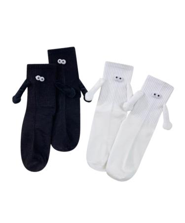 Funny Magnetic Suction 3D Doll Couple Socks Funny Couple Socks Magnetic Hand in Hand Doll Black White Socks for Men Women Novelty Cartoon Unisex Funny Couple Holding Hands Sock for Couple