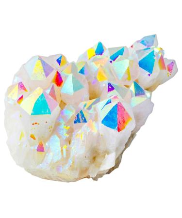 Kyeygwo natural mountain crystal titanium coated crystal quartz cluster specimen gem figure decoration irregular natural piece healing Reiki stone decoration angel aura 65 x 35 mm - 90 x 50 mm white - Buy Online on GoSupps.com