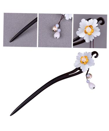 Mikinona 1pc Hairpin Hair Chopsticks Hair Carved Hair Stick Hair Sticks for Buns Hair Clips for Women Hair Bun Fork Hair Sticks for Hair Chinese Tassel White China Miss Wooden