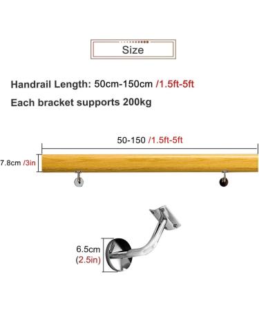 Non-Slip Wood Handrails for Indoor Stairs Barrier-Free Step Grab Bar for Seniors Wall Mounted Home Garden Corridor Lofts Decking Railings (Size : 1m(3.2ft)) 1.2m(4ft) - Buy Online on GoSupps.com
