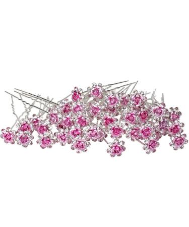 WOIWO 20 PCS Crystal Hair Pins Rose U-sharped Design Metal Hair Pins Fit for Women and Girls Hair Jewelry Accessories  Pink