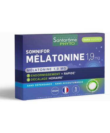 Santarome Phyto - Somnifor Melatonin 1900 | Melatonin 1.9 mg - Fast Acting | Sleep Supplement - Faster Sleep | 30 Tablets - Mint Flavor - Made In France