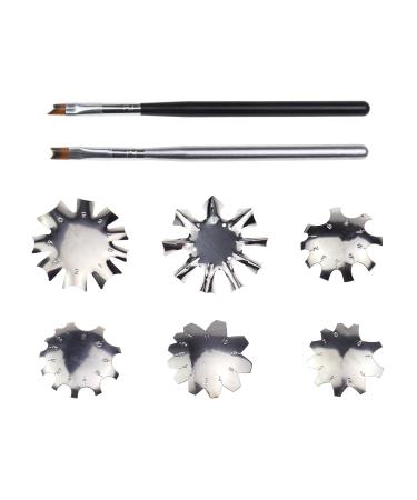 Emagtech 6 x stainless steel silver French smile line cutter tools nail manicure edge trimmer templates with 2 x nail French tip brush manicure tool shape for diy acrylic nail art