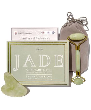 Jade Roller and Gua Sha Kit | Gift Set | Gua Sha Tools for face | Certificate of Authenticity 100% Natural | Rose Quartz Roller for Face | Massage Eyes Neck Back Legs | Bag | Lifting Scrapping