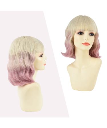 Parxitn Short Bob Wig with Ponytail - Natural Ombre Valentine Rosa Synthetic Hair | Colorful Curly Wigs for Daily Party Halloween & Cosplay - Buy Online on GoSupps.com