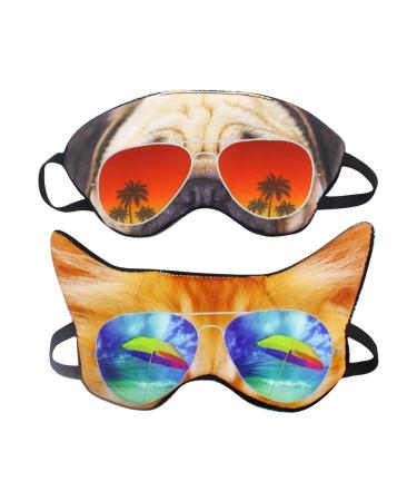 (Pack of 2) 3D Cat Dog Animal Sleep Eye Mask Night Shades for Sleeping Travel Home Office Funny Blindfold for Girls Kids Men Women Groud B