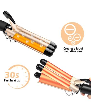 Buy Bizcasa 3-Barrel Curling Iron with LCD Display & Adjustable Temperature | Ceramic Coating for Large Waves - Quick Heating for Long/Short Hair (Gold) - Buy Online on GoSupps.com