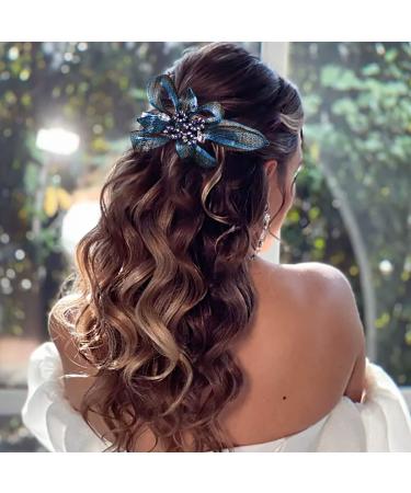 Blue Crystal Bridal Wedding Hair Clip | Handmade Rhinestone Hair Barrette for Women - Perfect for Bride, Bridesmaids, Prom & Parties - Buy Online on GoSupps.com