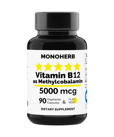 MONOHERB Vitamin B12 Methylcobalamin 5000 mcg - 90 Vegetarian Capsules - B12 Methyl