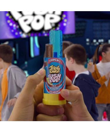 Triple Power Push Pop 3 Flavors in 1 Lollipop - Cola - Strawberry - Raspberry - Individually Wrapped Lollipop | American Candy - 12 Packs - Buy Online on GoSupps.com