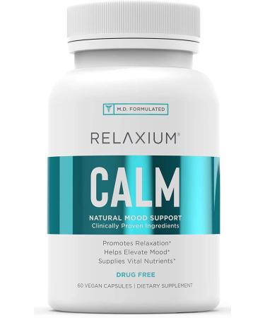 Relaxium Calm | Non-Habit Forming | All Natural Stress & Mood Support Supplement | Elevate Mood & Boost Relaxation w/Ashwagandha, 5-HTP, GABA, & More (60 Vegan Capsules, 30 Day Supply)