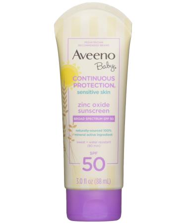 Aveeno Baby Aveeno Baby Continuous Protection Zinc Oxide Mineral Sunscreen Spf 50 3 Fl. Oz (pack Of 3) 3.0 Fl Oz (Pack of 4) 1 Fl Oz (Pack of 12)
