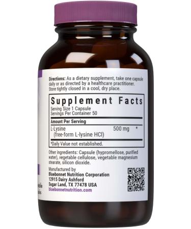 Buy Bluebonnet L-Lysine 500 mg Capsules - 50 Count | Immune Support International Shipping Available - Buy Online on GoSupps.com