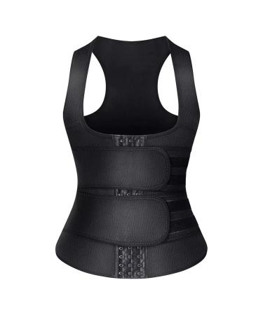 HOPLYNN Neoprene Sauna Sweat Waist Trainer Corset Trimmer Vest for Women Tummy Control, Waist Cincher Body Shaper Black Double Belt Large