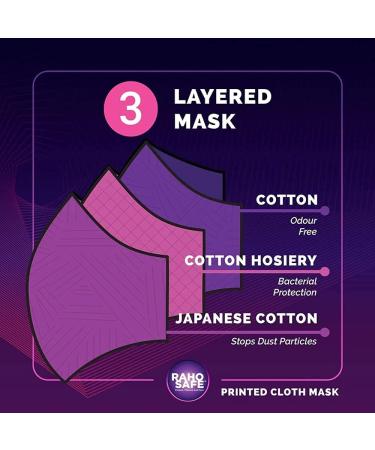 Raho Safe Suman Nathwani Designer Face Mask - 3-Layer 100% Pure Japanese Cotton | Breathable Washable Reusable - Set of 4 - Buy Online on GoSupps.com