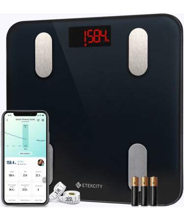Etekcity Smart Scale for Body Weight, Digital Bathroom Weighing Machine for Fat Percentage BMI Muscle, Accurate Body Composition Analyzer for People, Bluetooth Electronic Measurement Tool, 400lb Classical Black