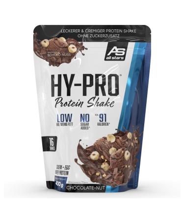 All stars Hy-Pro protein-shake chocolate nut I 400g protein powder Incl 20g proteins per portion I protein powder without added sugar & incl. Vitamins I high-quality multi-component proteins chocolate nut 400 g (1 Pack)