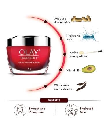 Olay Regenerist Microsculpting Day Cream 50g | Hydrate & Plump Skin with Hyaluronic Acid Niacinamide & Peptides | Ideal for All Skin Types - Buy Online on GoSupps.com