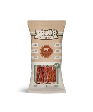 Troop Pet Products Large Braided Beef Bully Sticks Fully Natural Single Ingredient Dehydrated Dental Chew 12 inches (Pack of 5) 1 count (Pack of 5)