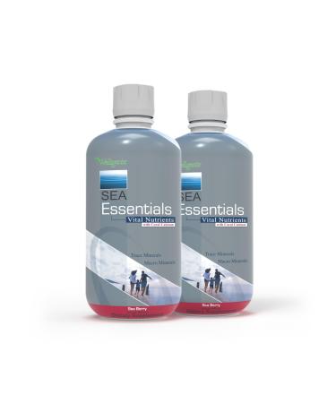 Wellgenix Sea Essentials Coral Calcium Liquid Vitamin for High Absorption - Nutritional Multivitamin Supplement - Sea Berry Flavor (32 oz) (2 Pack)