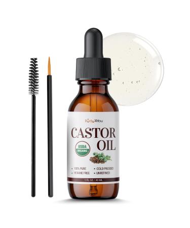 BodyJ4You Organic Castor Oil for Hair Growth: Natural Serum for Eyelashes and Eyebrows - Glass Bottle 1 Fl Oz 1 Fl Oz (Pack of 1)