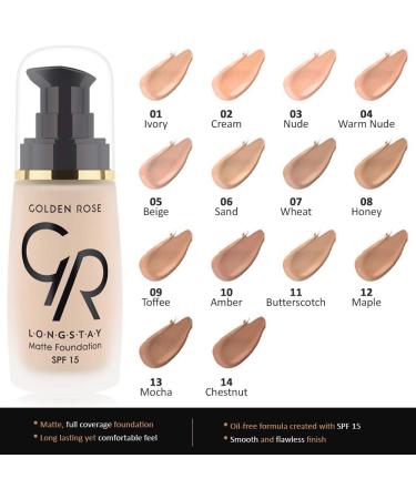 Matte Long Wear Oil Free Foundation with SPF 15.04 - Warm Nude by Golden Rose - Buy Online on GoSupps.com
