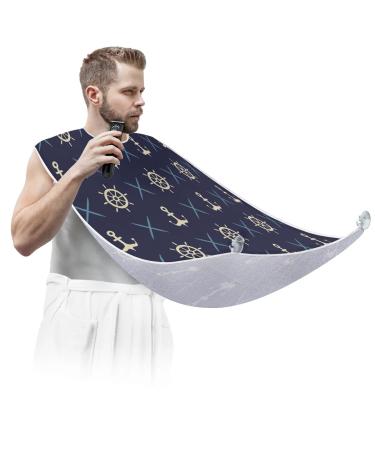 Beard Bib Apron Beard Bib Hair Catcher for Men Shaving and Trimming Non-Stick Waterproof Beard Cape Grooming Cloth Anchors Rudder Pattern