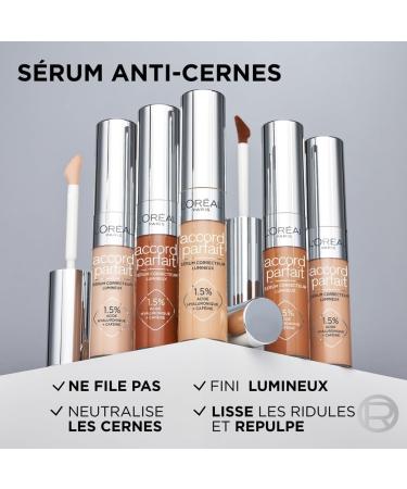 L'Or al Paris - S rum Correcteur Lumineux - Corrige les Cernes & Hydrate - Formule l'Acide Hyaluronique & Caf ine - Accord Parfait - Teinte : 1.5N - 11 ml - Buy Online on GoSupps.com