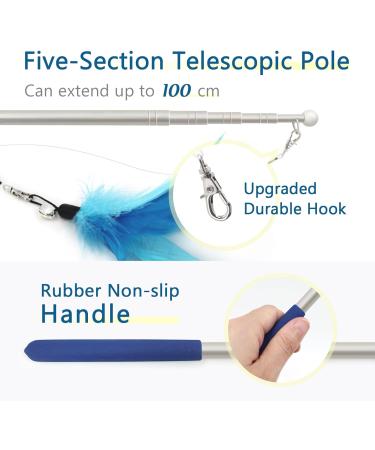 Shop Songway Interactive Cat Toy Pen - Retractable Feather Rod with Bells & 6 Replacement Springs | Ideal for Engaging & Entertaining Cats - Blue - Buy Online on GoSupps.com
