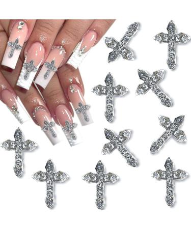 Alloy Cross Nail Charms  Luxury Diamond Cross Charms for Nails Metal Cross Nail Charm 3D Nail Art Charms Nail Gems Nail Jewels For Nail Art Rhinestones Jewelry Nail Accessories Nail Supplies 10pcs/set