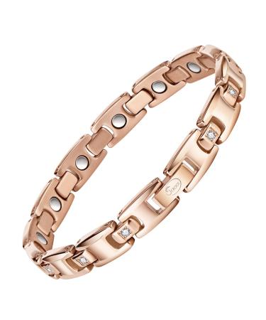 Jeroot Titan MagnettArmband 4 mm Zirconia bracelet for women bracelet Magnet Women Magnet Stark Band Energetix with size adjustment tool gift box (3500 Gauss) or rose B