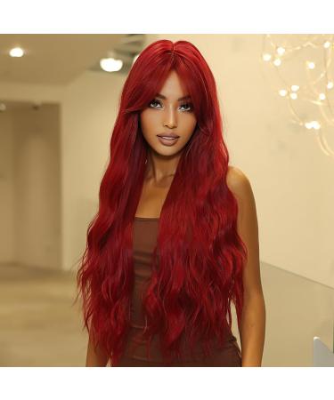 Allbell Red Wigs for Women | Long Natural Wavy Synthetic Hair for Cosplay & Everyday Wear - Buy Online on GoSupps.com