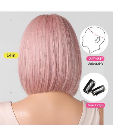 OUFEI Pink Bob Wig With Bangs Short Straight Wig For Women Synthetic Hair Wigs for Daily Party Cosplay Wear Pink(1059-1) - Buy Online on GoSupps.com