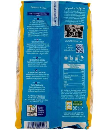  Italian Gourmet E.R. Pack of 10 De Cecco 100% Italian Penne Lisce N 40 pasta (500g) + Italian Gourmet Polpa (400g) - Buy Online on GoSupps.com