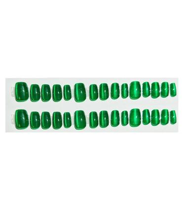 24Pcs Jade Green Cat Eye Press on Nails - Short Square Glossy Glitter Full Cover Fake Nails for Women & Girls - Gradient Acrylic Nails for Spring/Summer - Buy Online on GoSupps.com