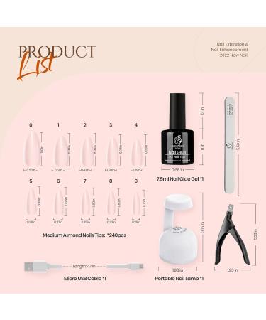 Beetles Easy Gel Tips Nail Extension Kit 5 In 1 Nail Glue Gel Base Coat with Pre-shaped Medium Almond Nails and UV LED Nail Lamp Acrylic Nail Clipper for Gel Art Polish DIY Manicure - Buy Online on GoSupps.com