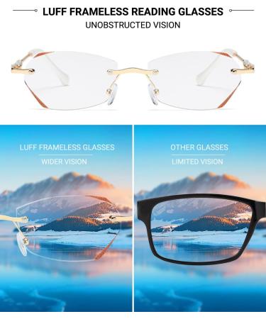LUFF Rimless Reading Glasses for Women - Lightweight Anti Blue Light Readers Stylish Metal Frame Gold 4.0x - Buy Online on GoSupps.com