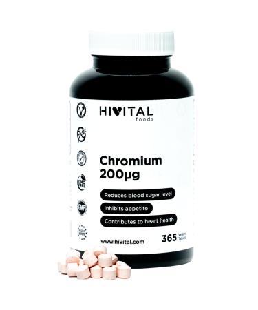 Chrome 200 mcg. 365 comprim s v g taliens pour 1 an de traitement. 200 g de Chrome (Picolinate biodisponible et sans additifs chimiques) pur par comprim . Fabriqu en Europe par HIVITAL