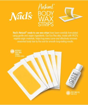 Buy Nad's Body Wax Strips - Natural Hair Removal for All Skin Types | At-Home Waxing Kit with 30 Strips & Post Wax Oil - Buy Online on GoSupps.com