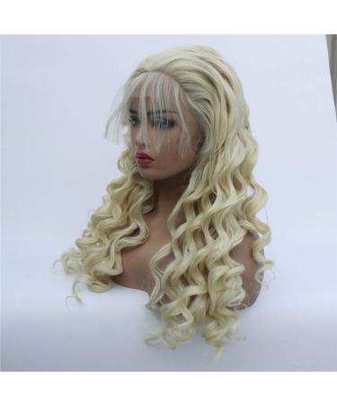 Buy Gold Long Curly Chemical Fiber Front Lace Wig with Bangs High Temperature Silk Hair for International Shipping - Buy Online on GoSupps.com