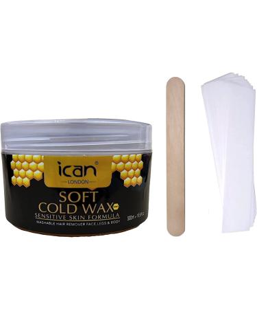 ican London Honey Soft Cold Wax Kit for Face Legs and Body Hair Removal 500 ml with 25 Wax Strips and 1 Spatula