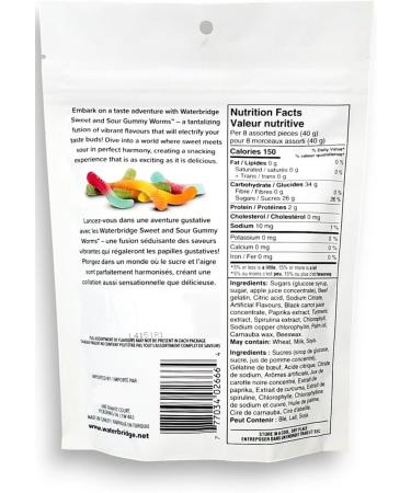 Waterbridge Sweet & Sour Assorted Gummy Worms 175 g - Buy Online on GoSupps.com