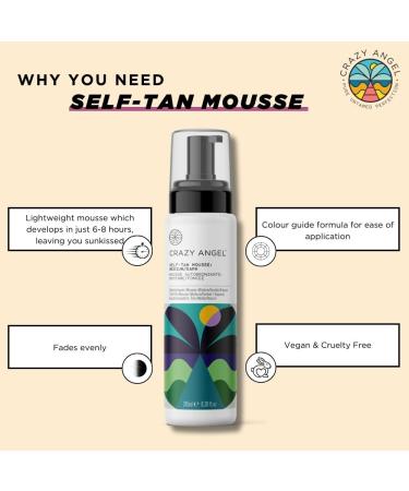 Crazy Angel Vegan Self-Tan Mousse (Medium/Dark Tan). Made in UK. 245ml. - Buy Online on GoSupps.com