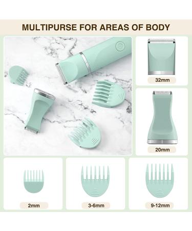 Waterproof Rechargeable Bikini Trimmer for Women - Electric Razor for Hair Removal with Ceramic Blades - Wet & Dry Use - Green - Buy Online on GoSupps.com