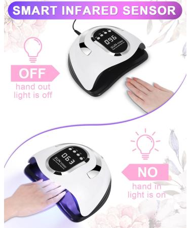 FAOKZE 220W Nail Dryer Lamp - UV LED Nail Lamp for Acrylic & Shellac Nails with Digital Timer (10/30/60/99S) - White - Perfect for All Gel Nail Polishes - Buy Online on GoSupps.com