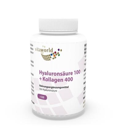 Vita World Hyaluronic Acid 100mg + Collagen 400mg 120 Capsules 100% Vegetable Biofermentation Made in Germany