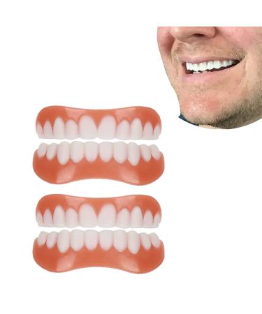 Adjustable denture set with artificial upper and lower teeth that you can eat with tooth veneers for temporary tooth restoration protect your teeth and obtain a 2 pair
