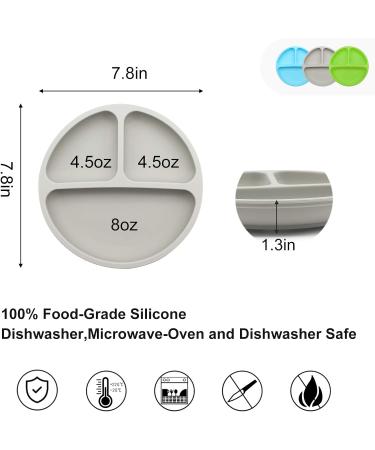 ANTUREBAY Silicone Suction Plates for Babies - Divided Toddler Plates with Spoon Fork - Dishwasher & Microwave Safe - Blue Green Gray - Buy Online on GoSupps.com