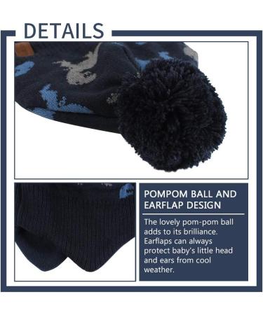 XIAOHAWANG Knitted Baby Hat with Pompom, Fleece Lining - Navy Dinosaur Design | 2-4 Years - Buy Online on GoSupps.com