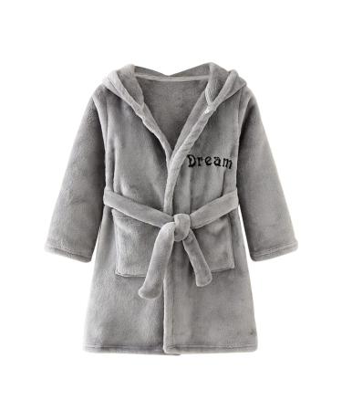 JZLPIN Unisex Baby Hooded Bathrobe Children Flannel Pajamas Dressing Gown for Boys Girls 4-5 Years Gray